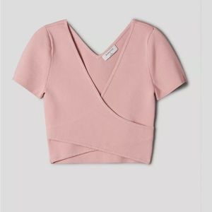 Aritzia | Babaton Sculpt Knit Cross-Front Top in Dawn Pink - Size Small